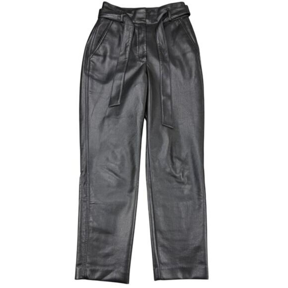 BABATON Aritzia Belted Tie-Front Vegan Leather Pants Sz 0 Black - Picture 2 of 6